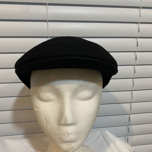 100% Wool Newsboy Cabbie Hat Vntg Black Size S/M - Picture 2 of 9